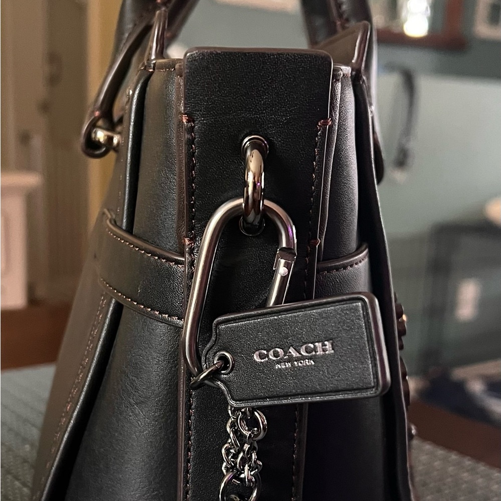 Coach Black and Brown Satchel with Textured Leather - Picture 3 of 9
